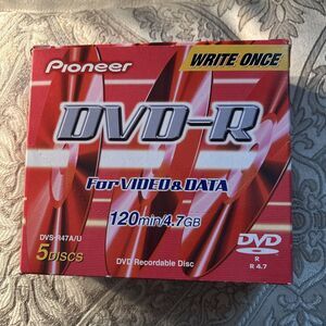 Pioneer DVD-R 120 min 4.7 GB Recordable Disc 5 Pack DVS-R47AS5/U Unopened NIB
